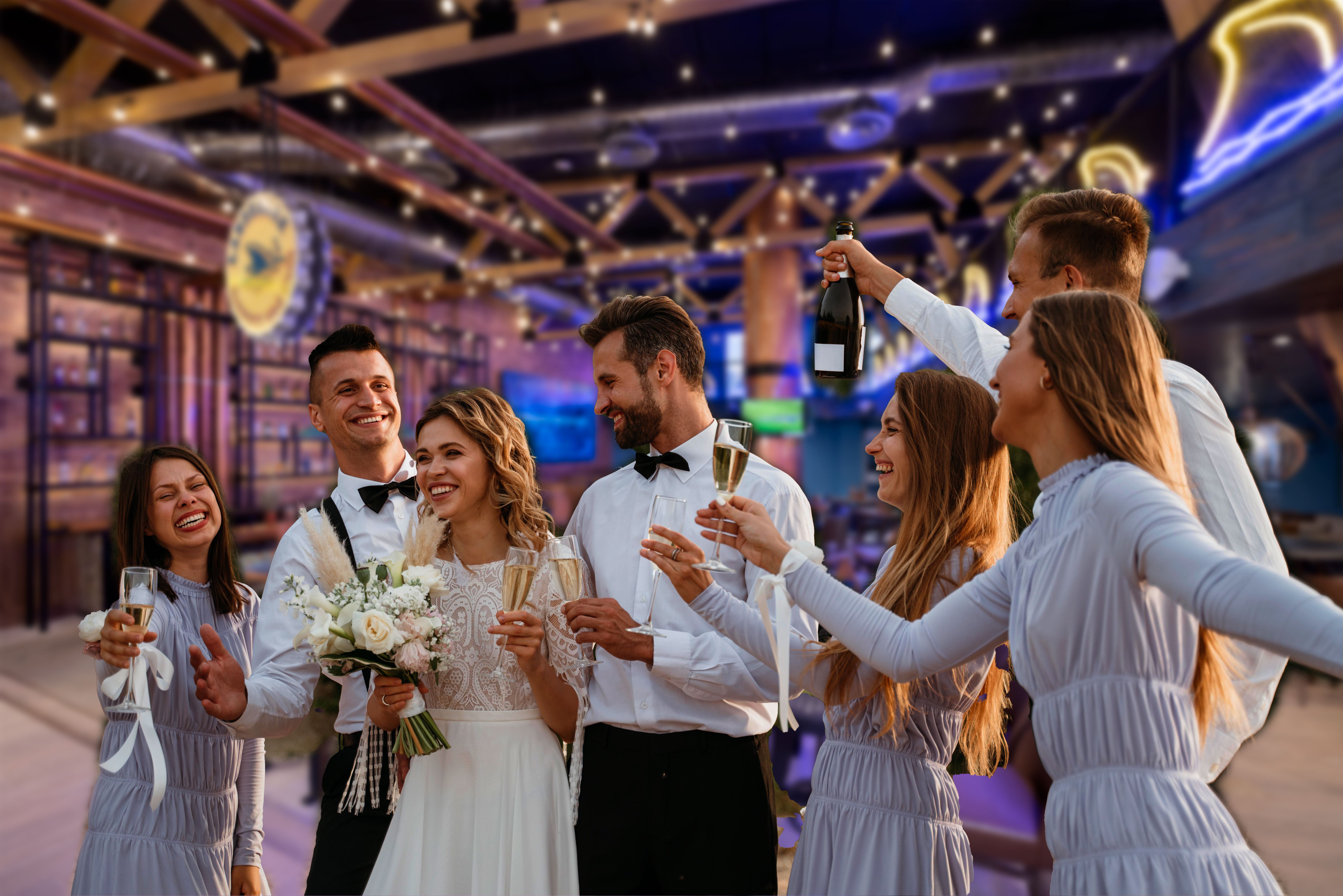Wedding party at a brewery